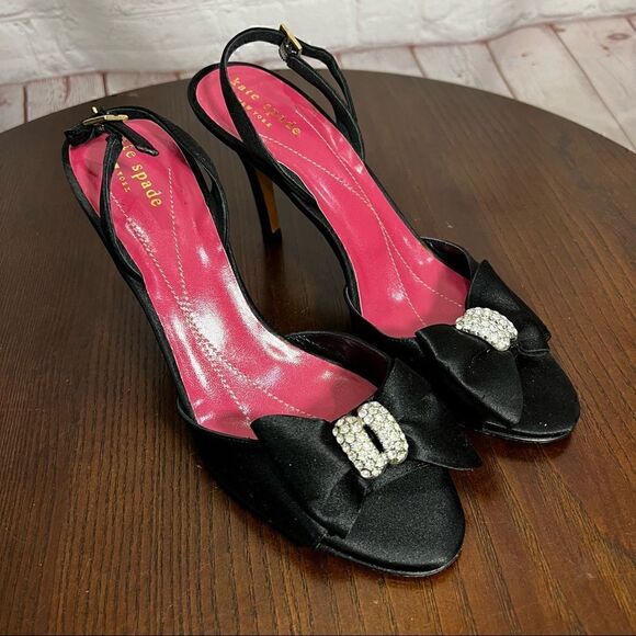 KATE SPADE satin sling back sandals with rhinestones and bow 7.5 euc - Picture 1 of 10